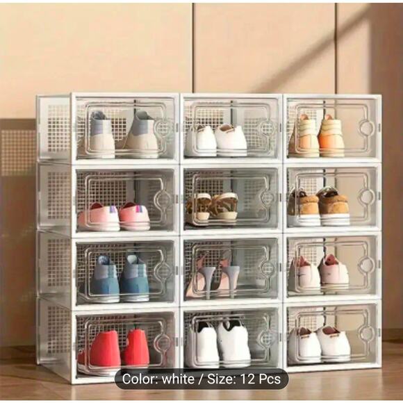 6 Pack Light Blue Stackable Shoe Storage Boxes Sneaker Organizer Display Case - Picture 3 of 4